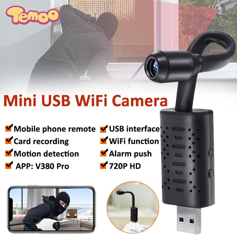 Temoo HD Smart Mini Wifi USB Camera Wireless Home Security Smart AI Human Detection CCTV Surveillance IP Camera (APP:V380 Pro)