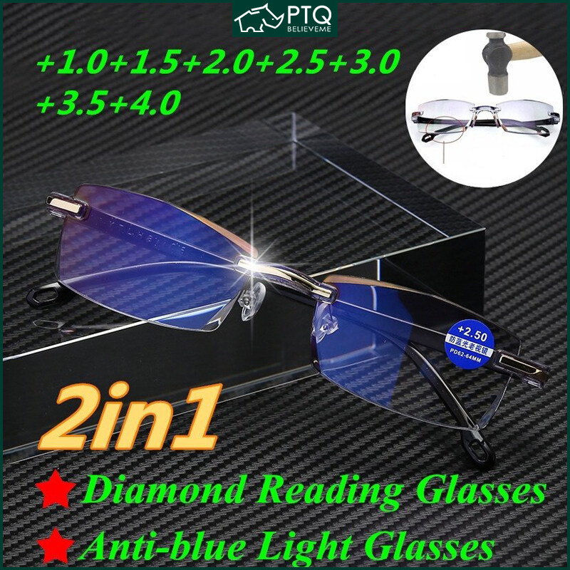 Anti Blue Light Reading Glasses New High-end Diamond Presbyopic Glasses 100°-400° PTQ
