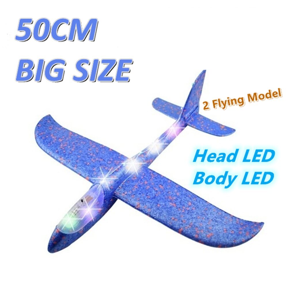 (Random Color) 48cm LED DIY Kids Toys Hand Throw Flying Glider Planes Foam Aeroplane Model Party Bag Fillers Flying Glider Plane Toys Kids Game