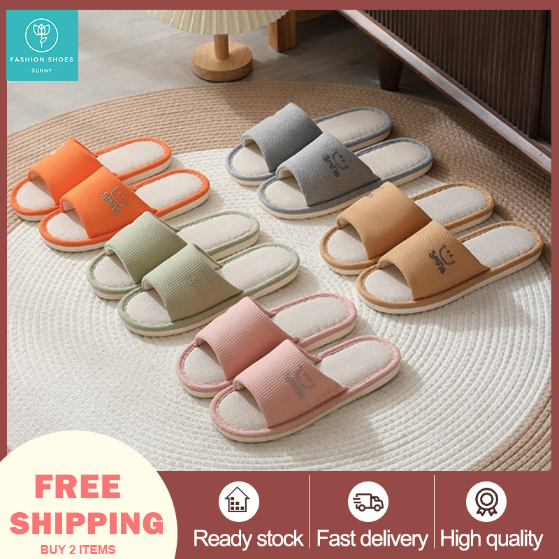Home slippers New Four Seasons Linen Slippers Home Fashion Men and Women Cotton Linen Indoor Couples Korean Soft Sole Slippers Comfortable and High-grade Sweat-absorbing Material