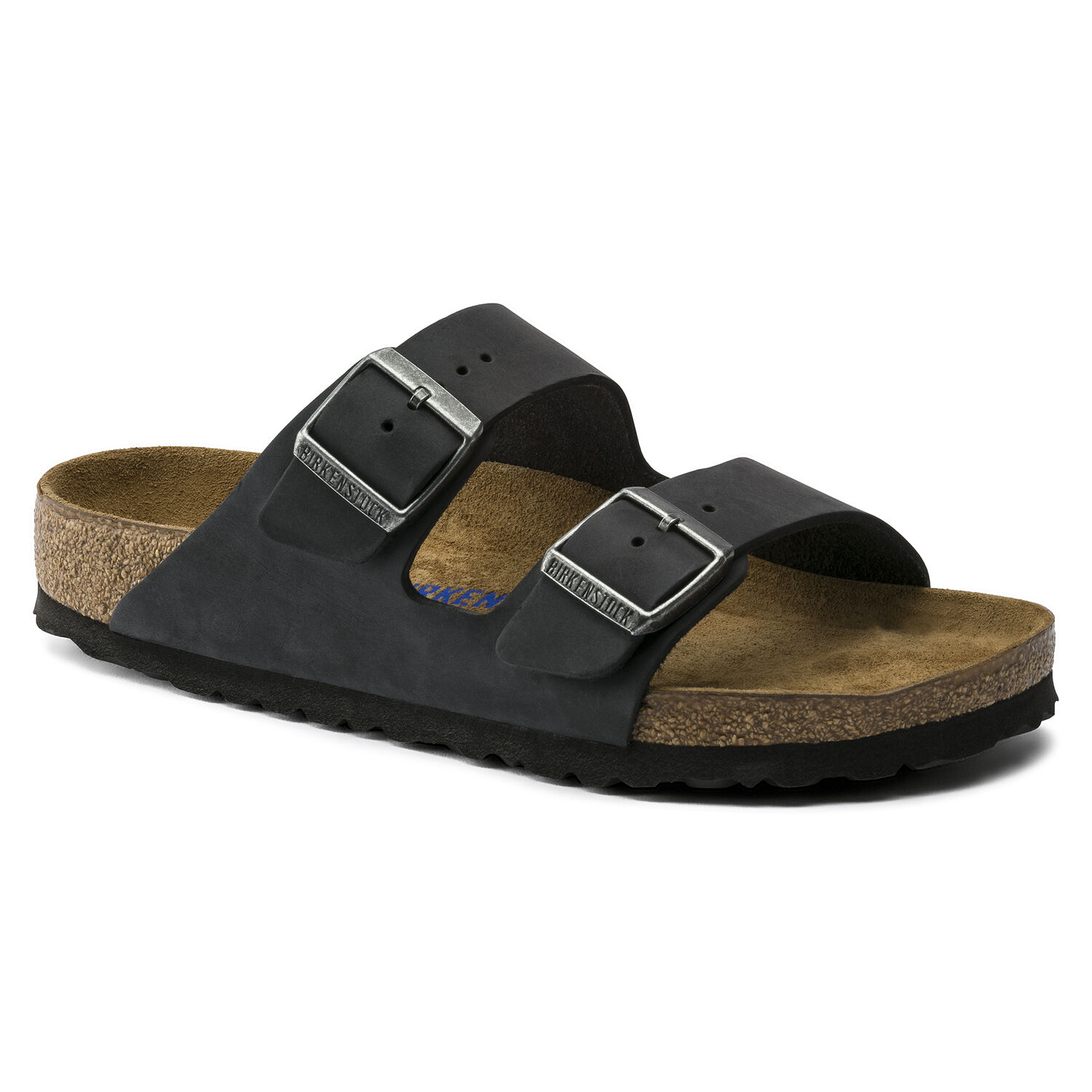 Birkenstock Arizona Soft Footbed Oiled Nubuck Leather Unisex Regular Width Sandals in Black