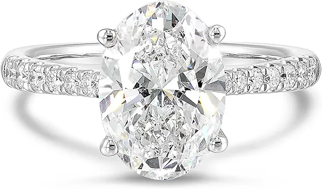 IGI Certified 3 1/4 Carat Oval Lab Grown Diamond Engagement Ring for Women - 14k White Gold Pave Band Ring for Her