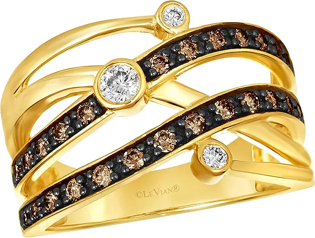 LE VIAN 1/2 Carat Diamond Interlocking Multi Row Band Ring for Women in 14k Yellow Gold (White/Fancy Brown, cttw)